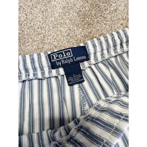 Polo Ralph Lauren Blue White Striped Wide Leg Cotton Pull On Pants Large - Picture 3 of 4